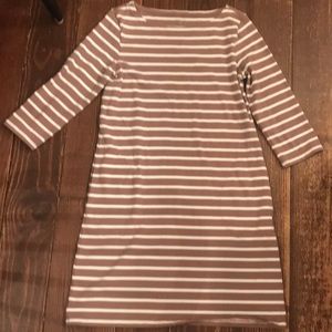 Garnet Hill tan and white striped shift dress 4